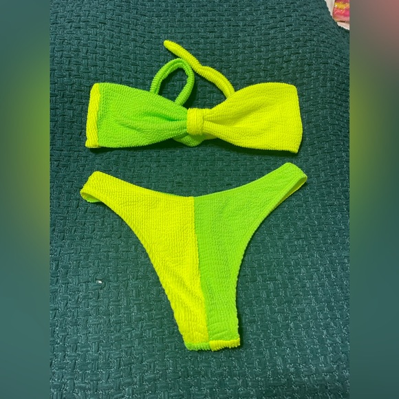 ❗️SOLD❗️Sherry Womens Bandeau High Waisted Bikini Neon M Set - Picture 2 of 8